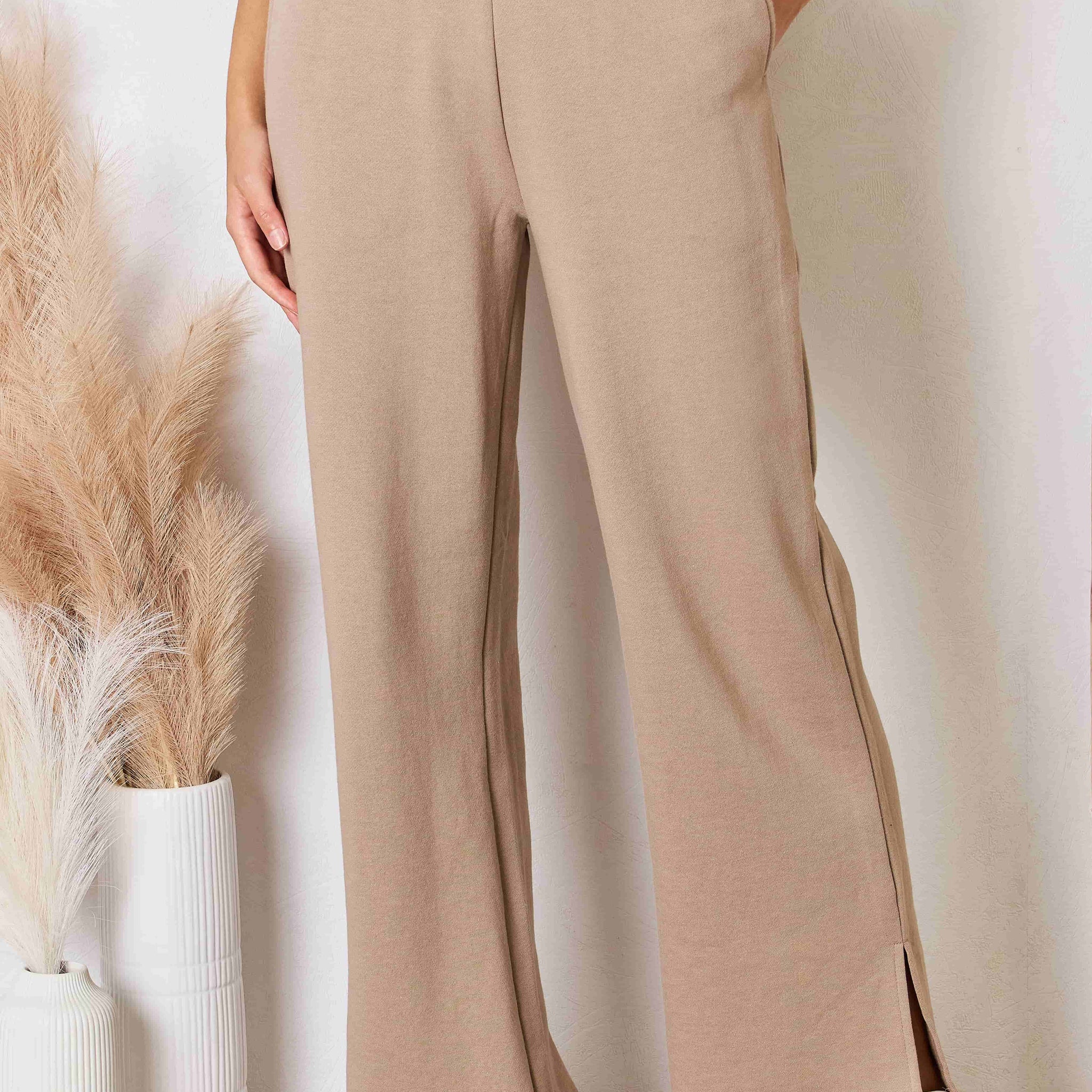 RISEN Wide Waistband Slit Wide Leg Pants